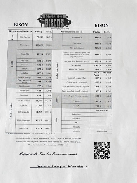 Image sur Liste de prix bison