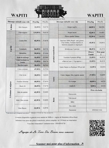 Image sur Liste de prix wapiti
