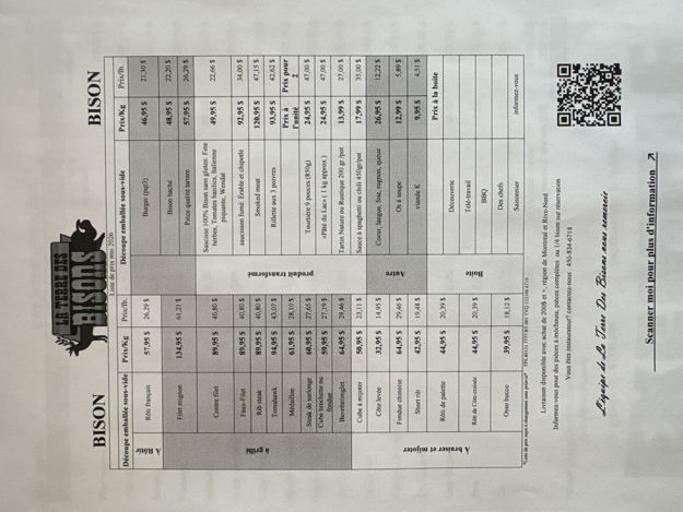 Image sur Liste de prix bison