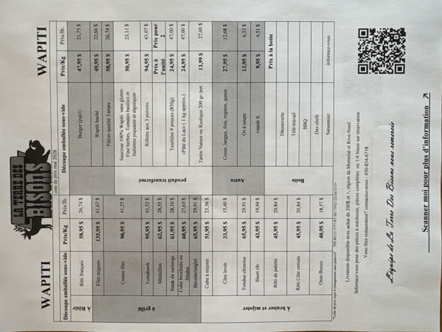 Image sur Liste de prix wapiti